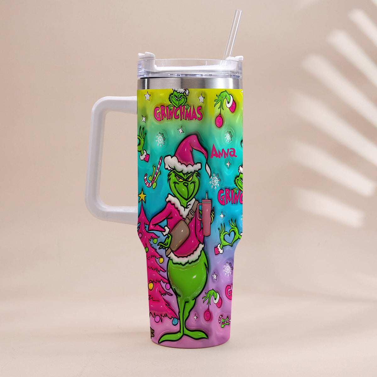 Holo Christmas - Personalized Stole Christmas Tumbler With Handle