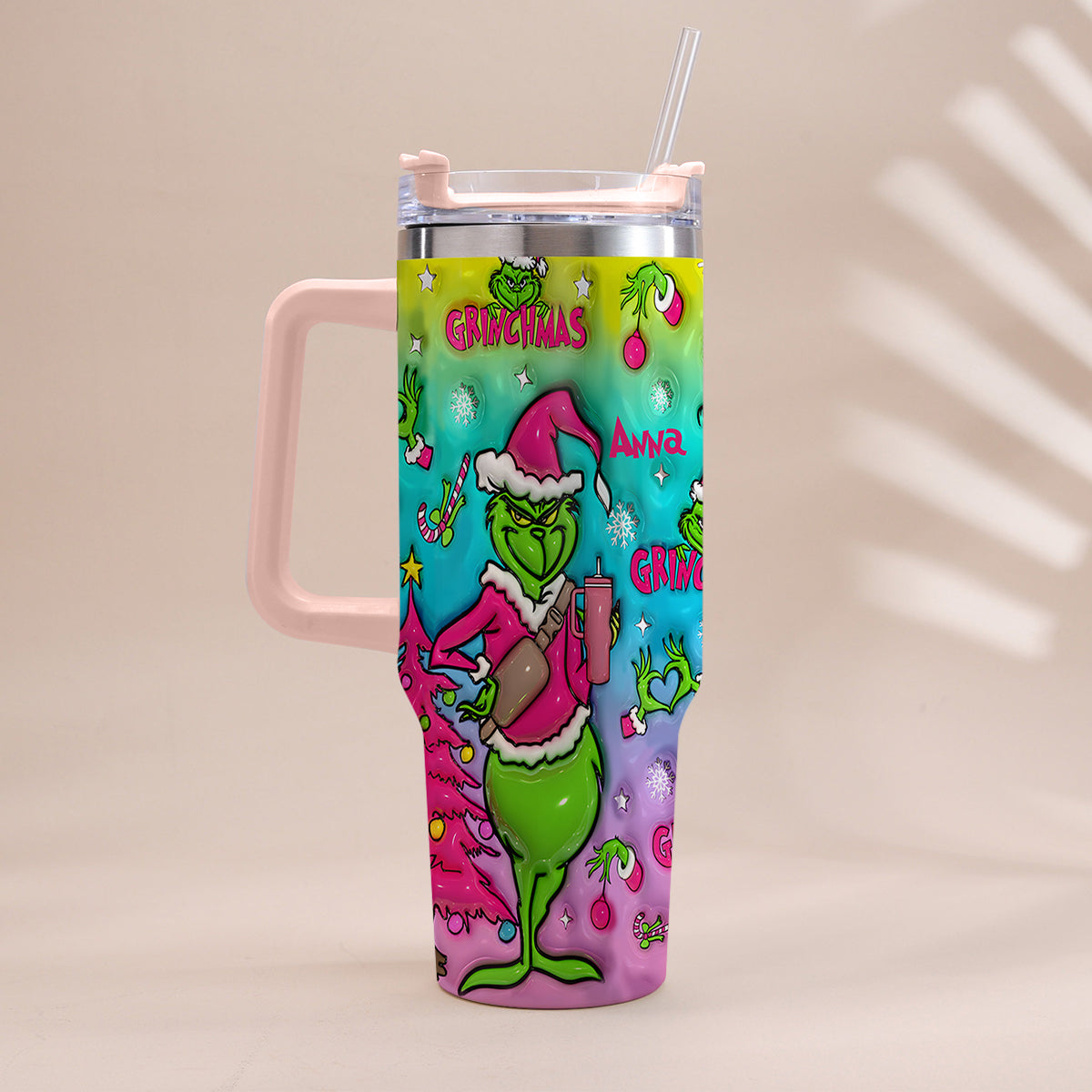 Holo Christmas - Personalized Stole Christmas Tumbler With Handle