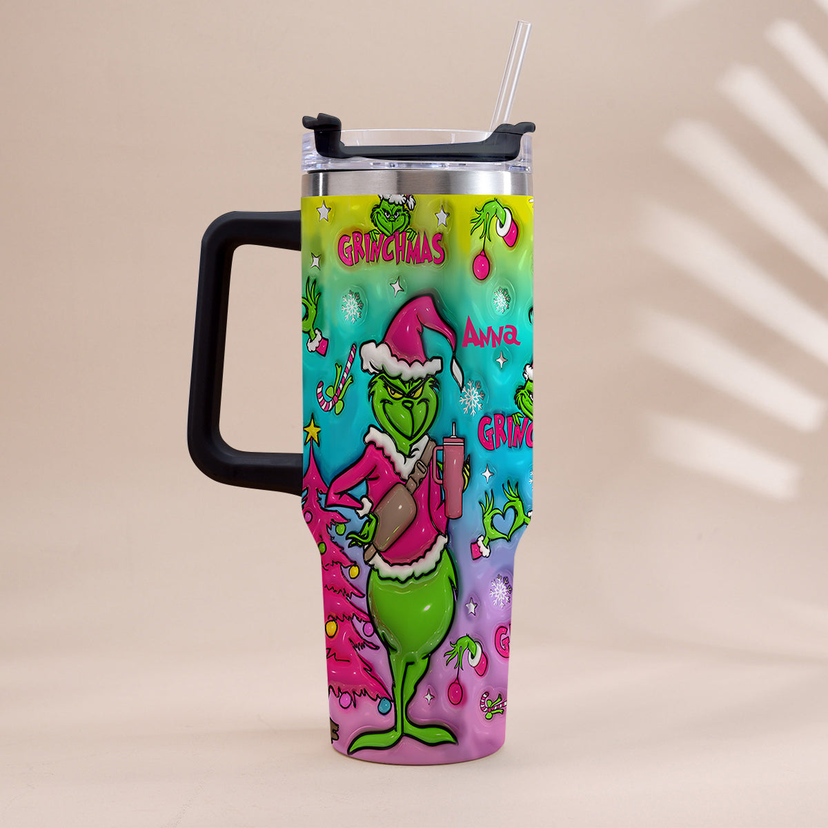Holo Christmas - Personalized Stole Christmas Tumbler With Handle