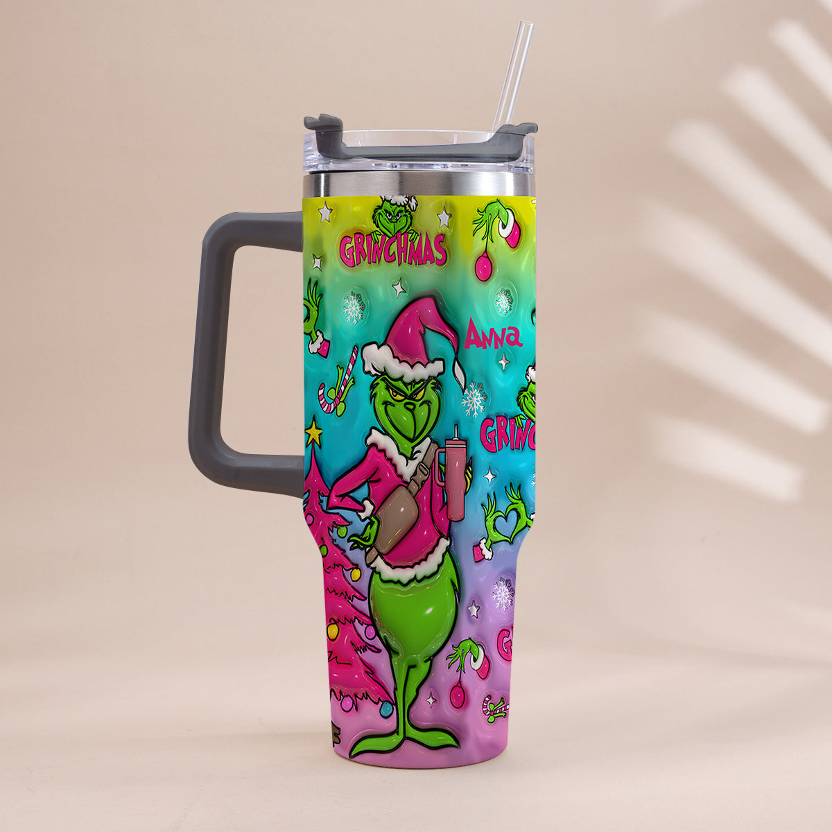 Holo Christmas - Personalized Stole Christmas Tumbler With Handle