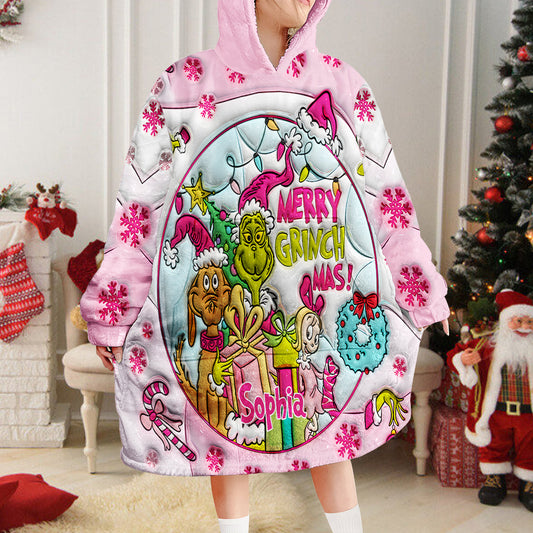 Merry Grinchmas - Personalized Stole Christmas Blanket Hoodie