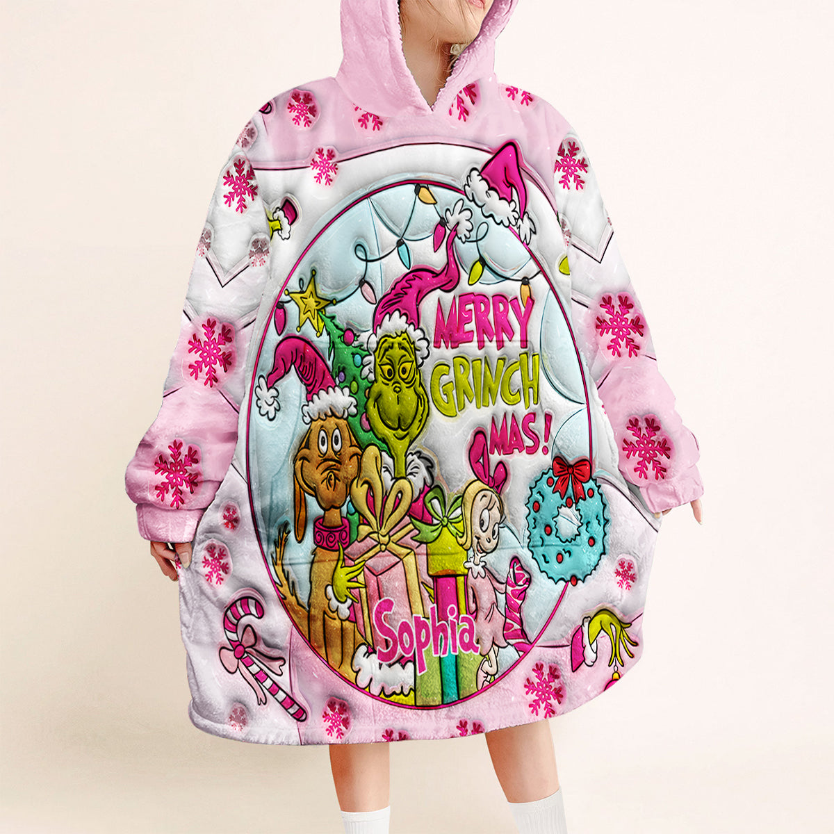 Merry Grinchmas - Personalized Stole Christmas Blanket Hoodie