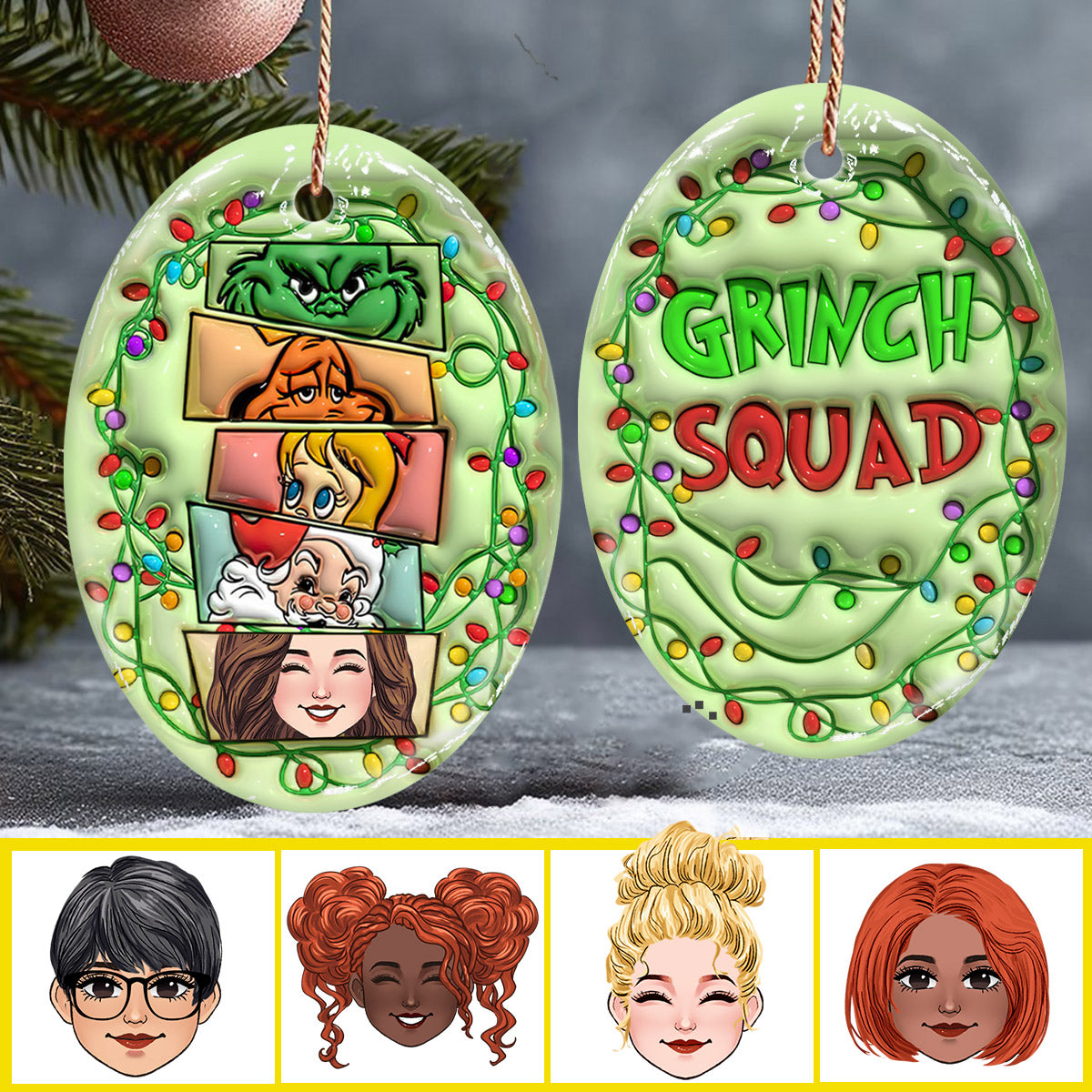 Green Squad - Ornement ovale en céramique personnalisé pour Noël