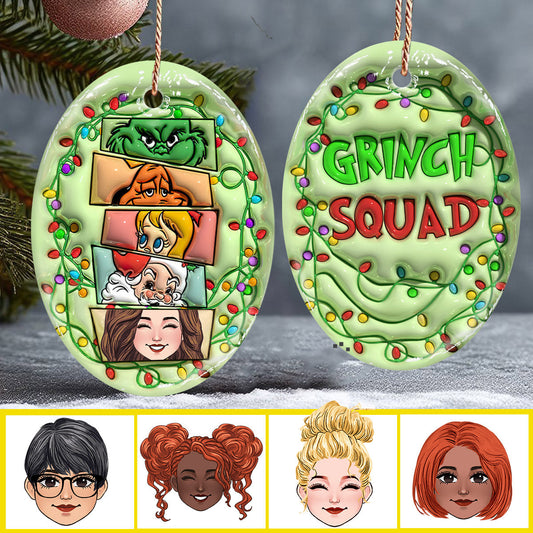 Green Squad – Personalisierte Stola, ovaler Weihnachtsschmuck aus Keramik