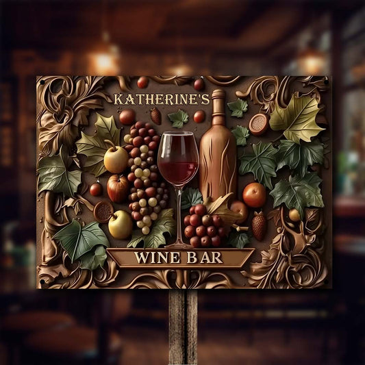 Willkommen in der Weinbar – Personalisiertes rechteckiges Metallschild für Weinflaschen