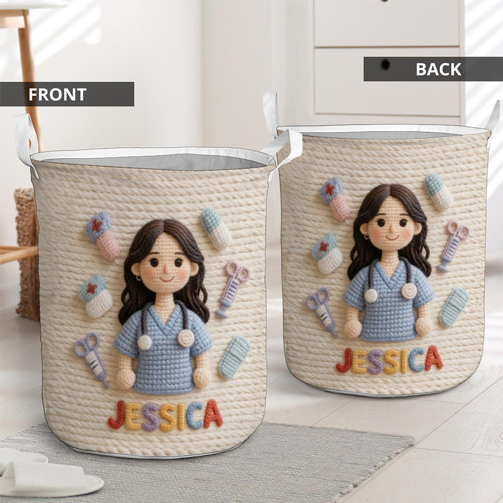 Any Photo Any Theme - Personalized Asian Female Nurse with Long Black Hair Storage Basket