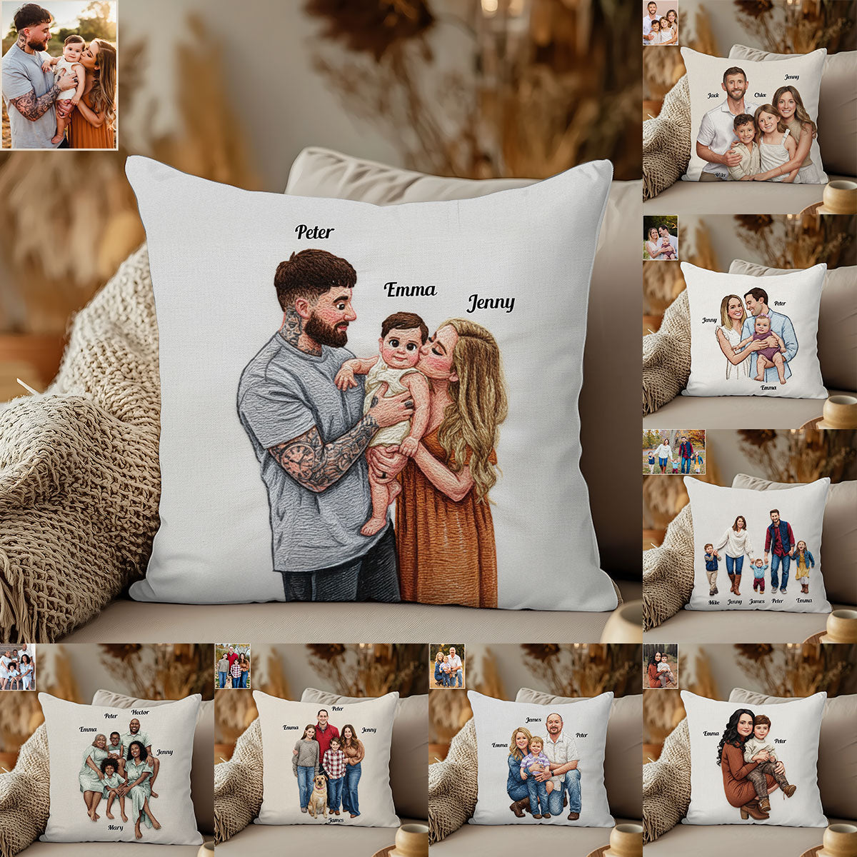 Upload African Family Photo - Personalized African Family Throw Pillow