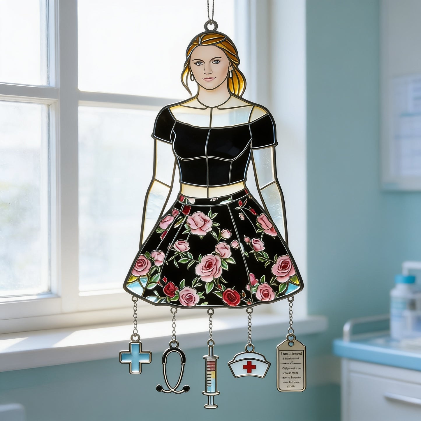 Gift For Young Woman - Custom Any Photo - Personalized Young Woman Window Hanging Suncatcher With Charms