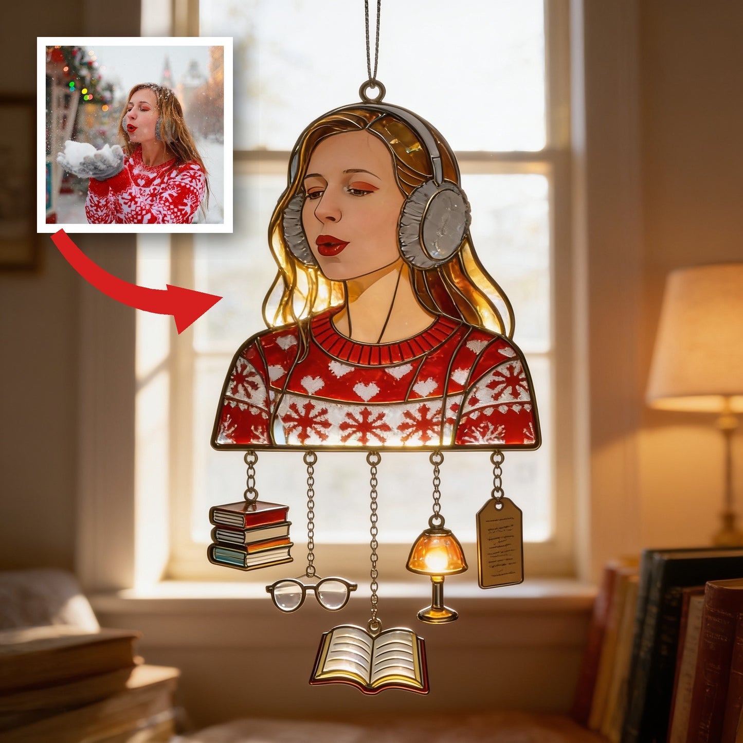 Love Reading - Personalized Book Window Hanging Suncatcher With Charms