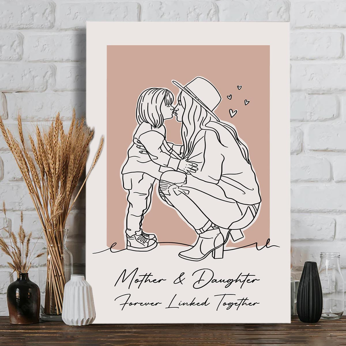 Individuelles Lineart-Porträt – Personalisierte Leinwand und Poster für die Mutter