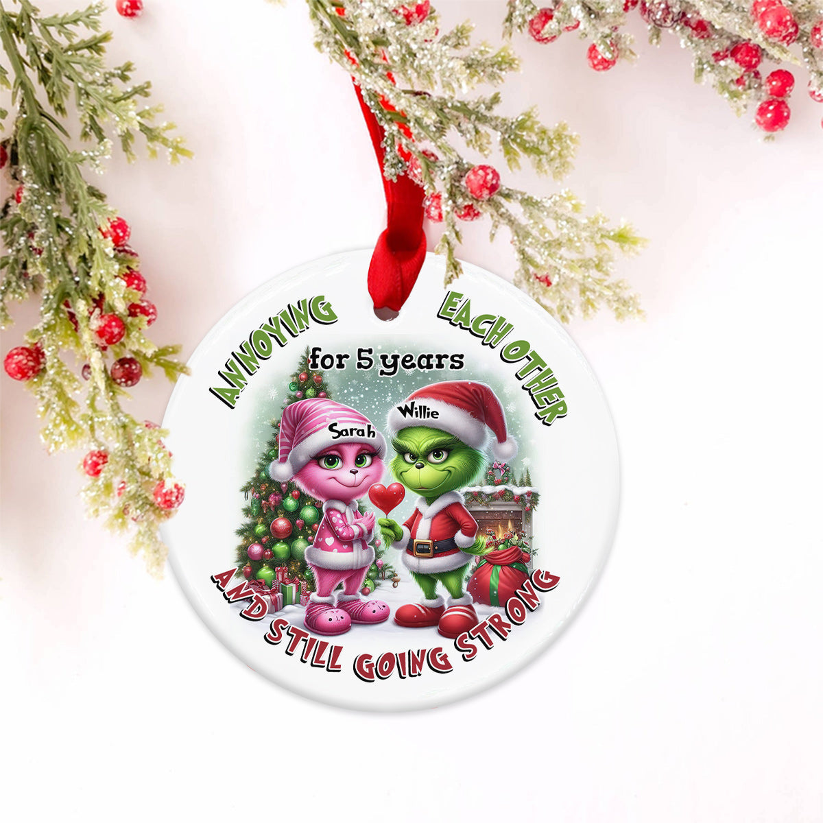 Annoying Each Other - Personalized Stole Christmas Ceramic Circle Ornament