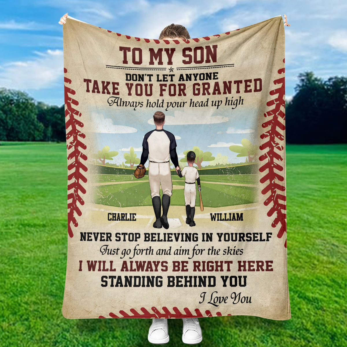 Ich bin immer für dich da – personalisierte Baseballdecke