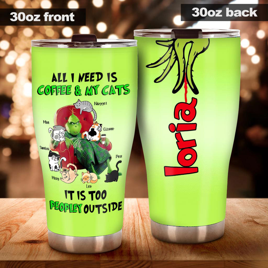 All I Need Is Coffee And My Cats - Personalized Stole Christmas Tumbler