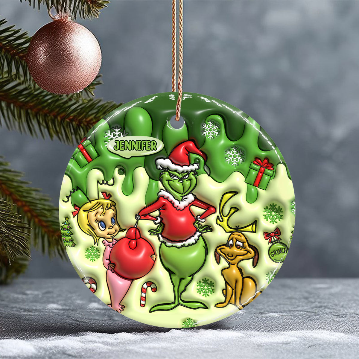Frohe Weihnachten – Personalisierte Stola, runde Weihnachtskugel aus Keramik