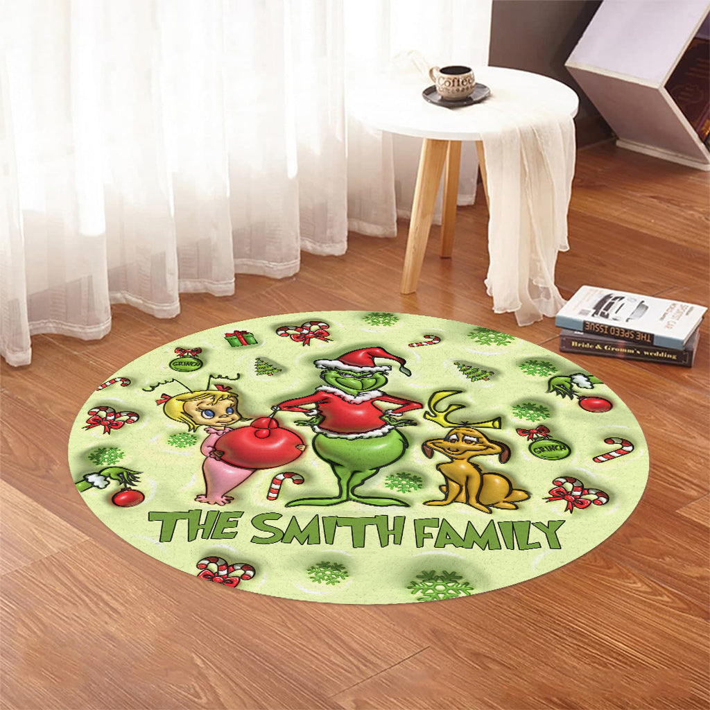 Green Mischief - Personalized Stole Christmas Round Rug