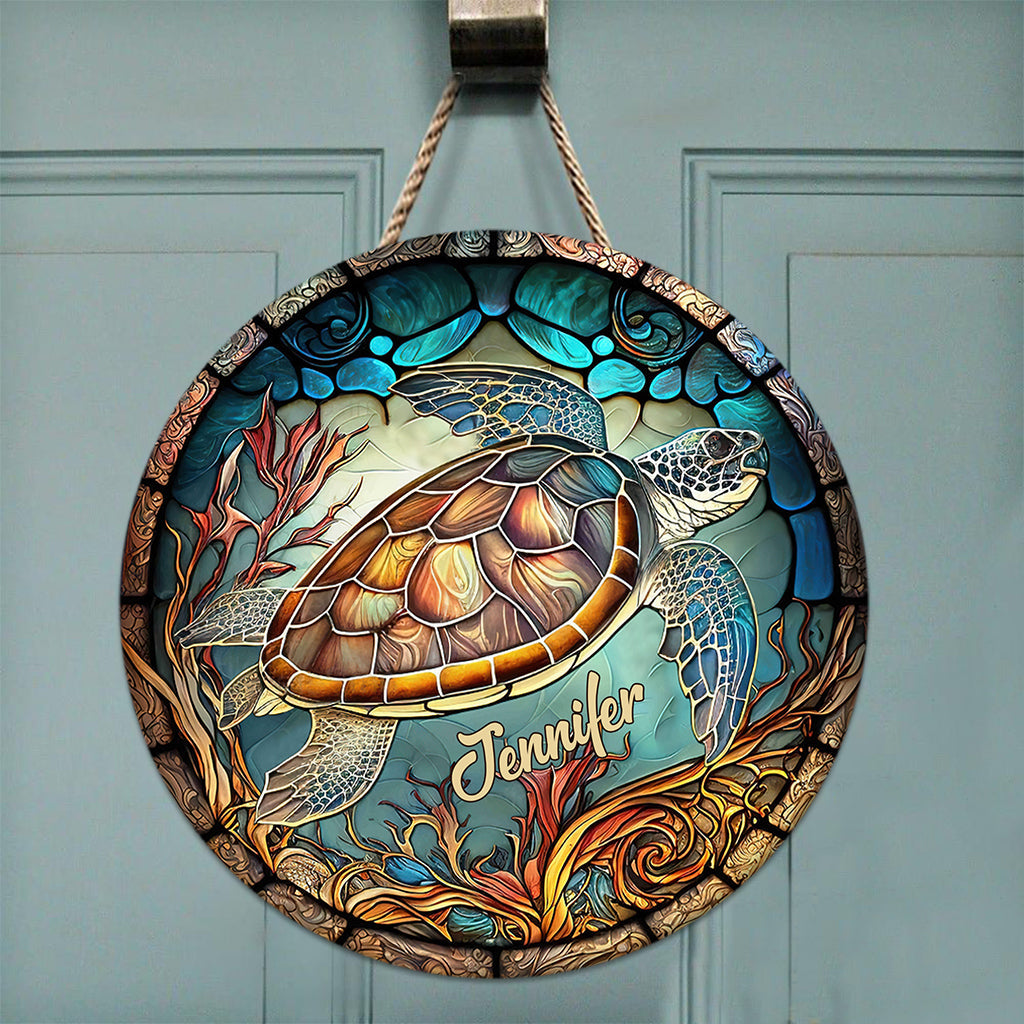 Ich liebe Schildkröten – Personalisiertes rundes Holzschild mit Schildkrötenmotiv
