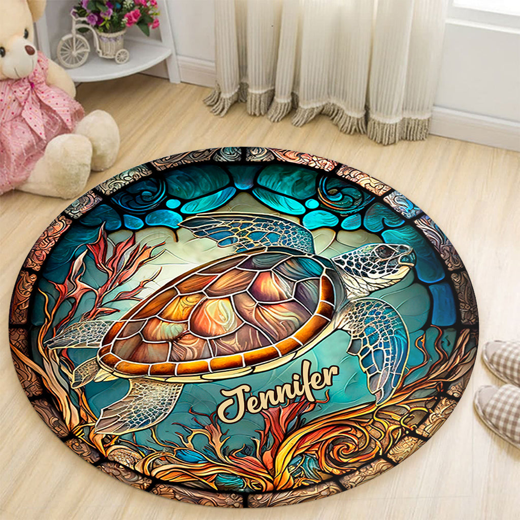 Tapis rond personnalisé « J’adore les tortues »