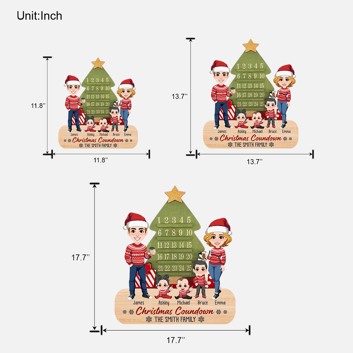 Weihnachtscountdown für die Familie – Personalisiertes Holzschild für die Familie