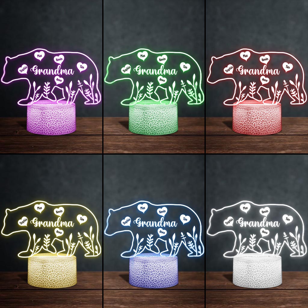 Maman Ours - Cadeau pour maman, papa, grand-mère, grand-père - Plaque lumineuse personnalisée