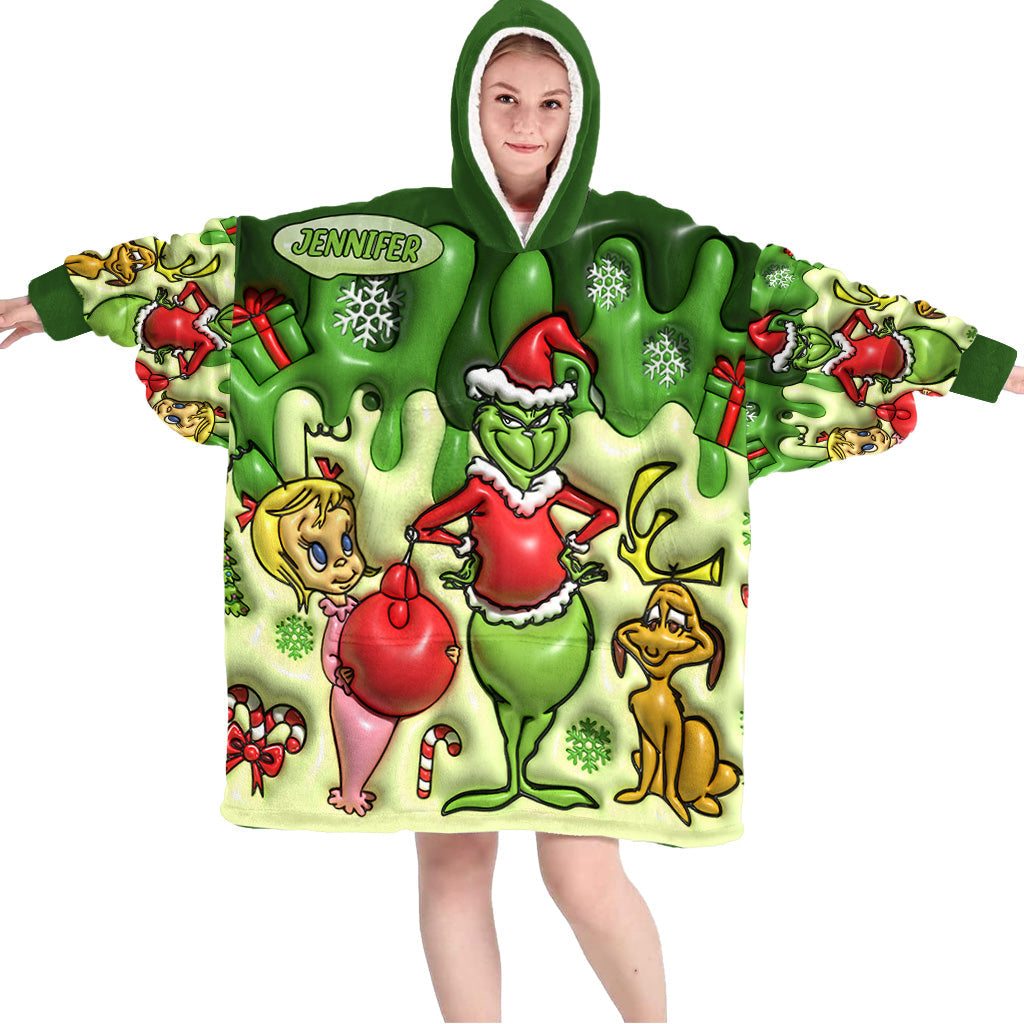Merry Grinchmas - Personalized Stole Christmas Blanket Hoodie