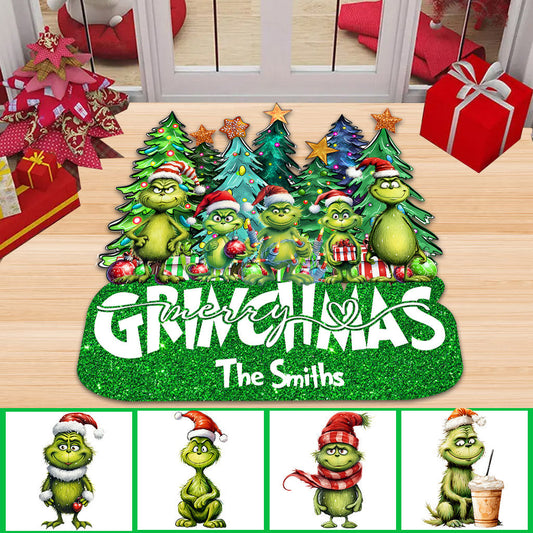 Fröhliche Grinchmas – Personalisierte Fußmatte in Stola-Weihnachtsform