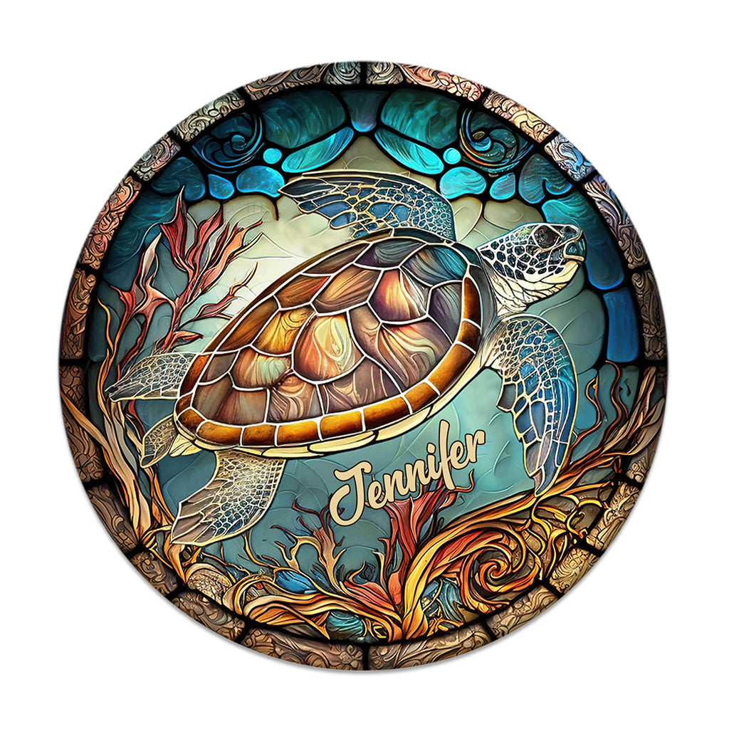 Ich liebe Schildkröten – Personalisiertes rundes Holzschild mit Schildkrötenmotiv