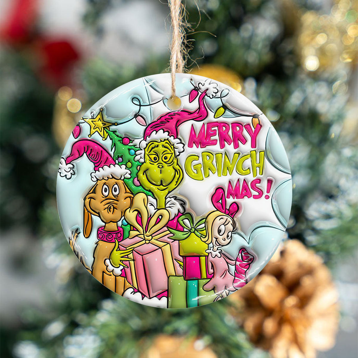 Frohe Weihnachten – Personalisierte Stola, runde Weihnachtskugel aus Keramik