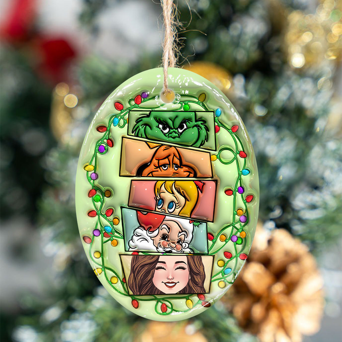 Green Squad - Ornement ovale en céramique personnalisé pour Noël