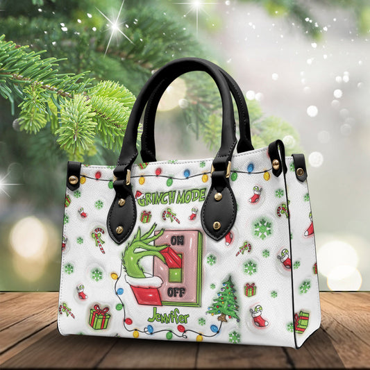 Christmas Mode On - Personalized Stole Christmas Leather Handbag