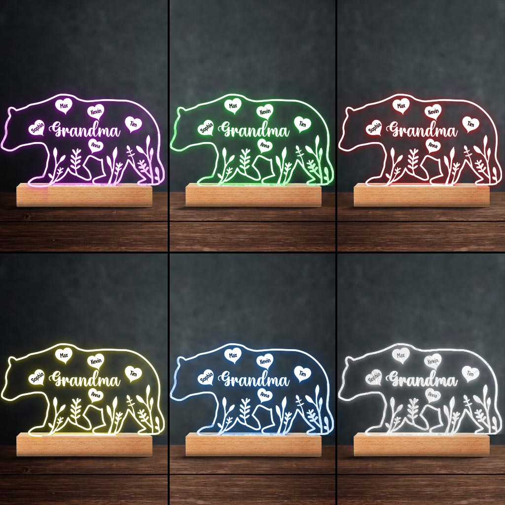 Maman Ours - Cadeau pour maman, papa, grand-mère, grand-père - Plaque lumineuse personnalisée