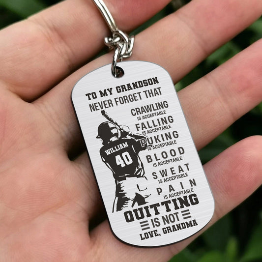 An meinen Sohn: Krabbeln ist okay – Baseball-Geschenk für Sohn, Bruder, Enkel, Papa – Personalisierter Edelstahl-Schlüsselanhänger