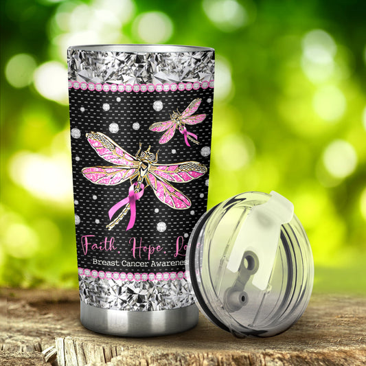 Faith Hope Love – Becher zur Sensibilisierung für Brustkrebs mit Strassmuster 0622