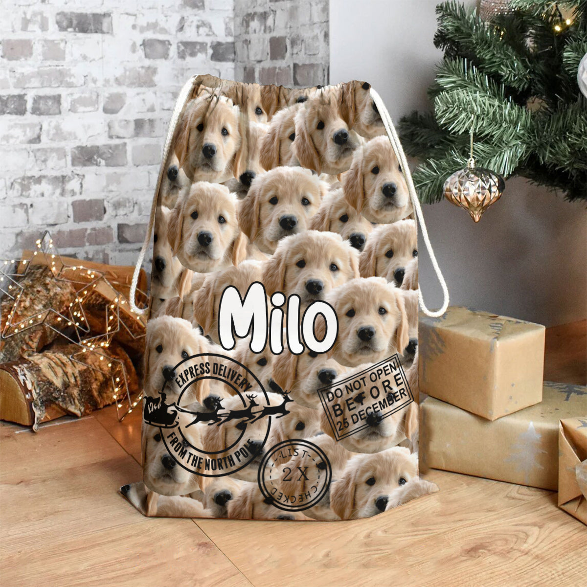 Livraison spéciale Noël Cute Faces - Sac fourre-tout de Noël personnalisé pour toute la famille