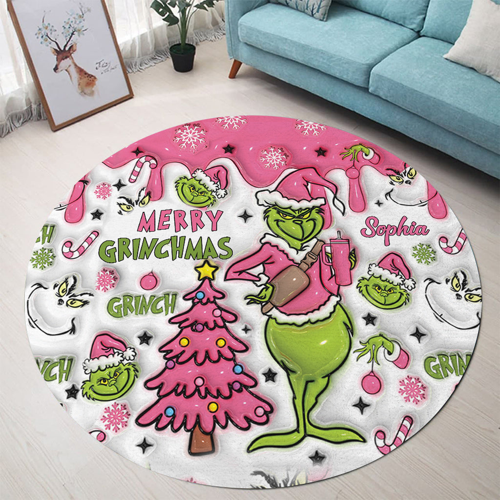 Fröhliche Grinchmas - Personalisierter runder Weihnachtsteppich mit Stola