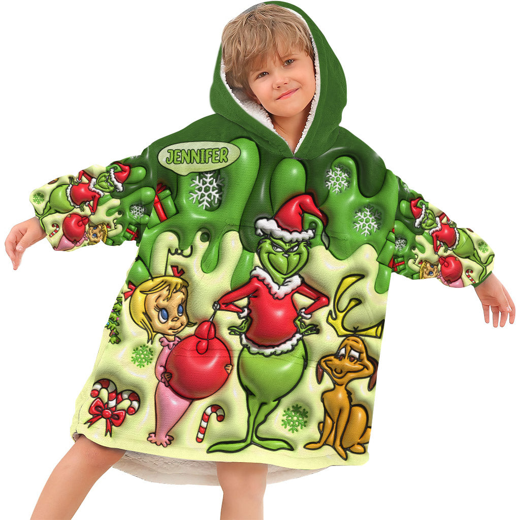 Merry Grinchmas - Personalized Stole Christmas Blanket Hoodie