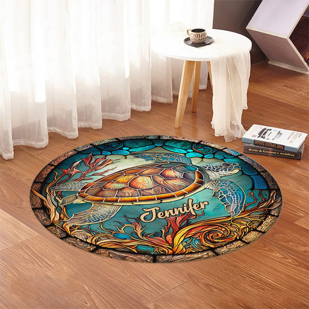 Tapis rond personnalisé « J’adore les tortues »
