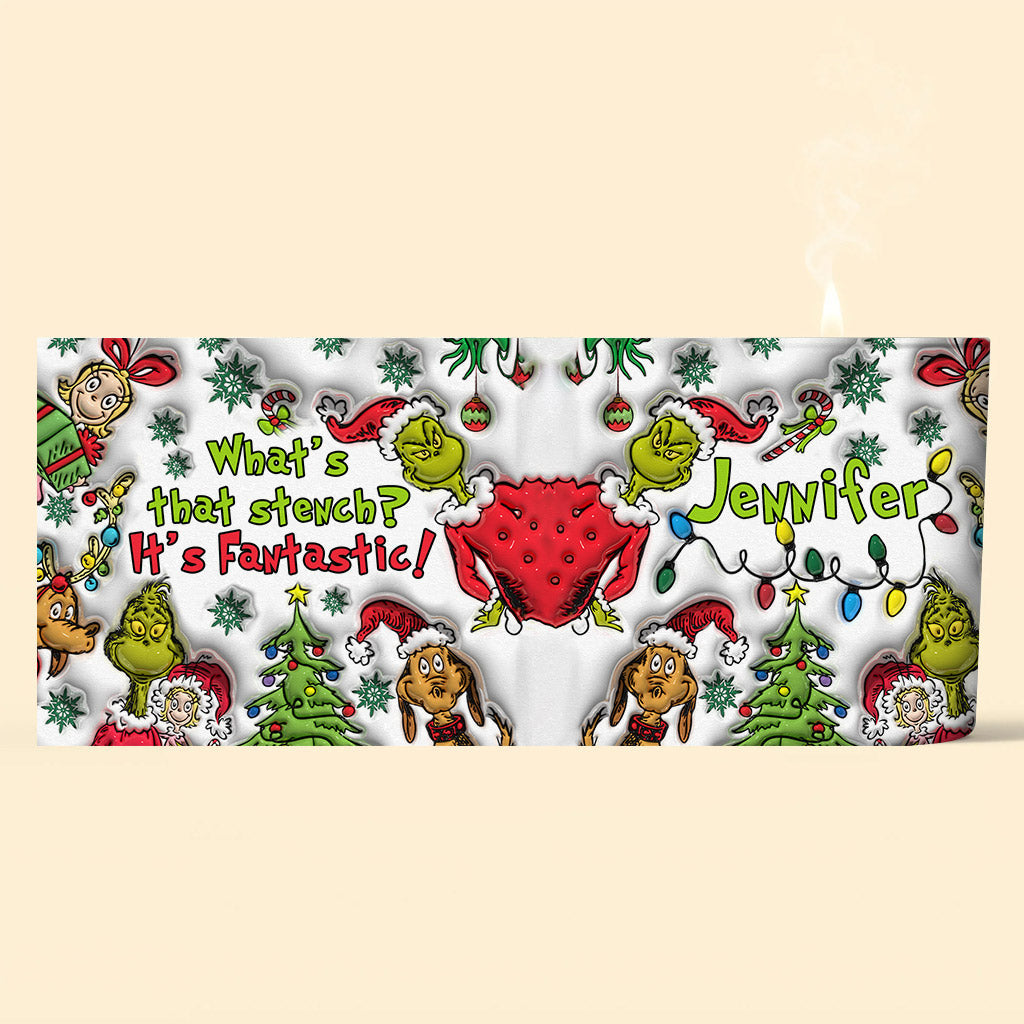 Quelle est cette odeur ? - Bougie de Noël personnalisée en forme d'étole avec couvercle en bois