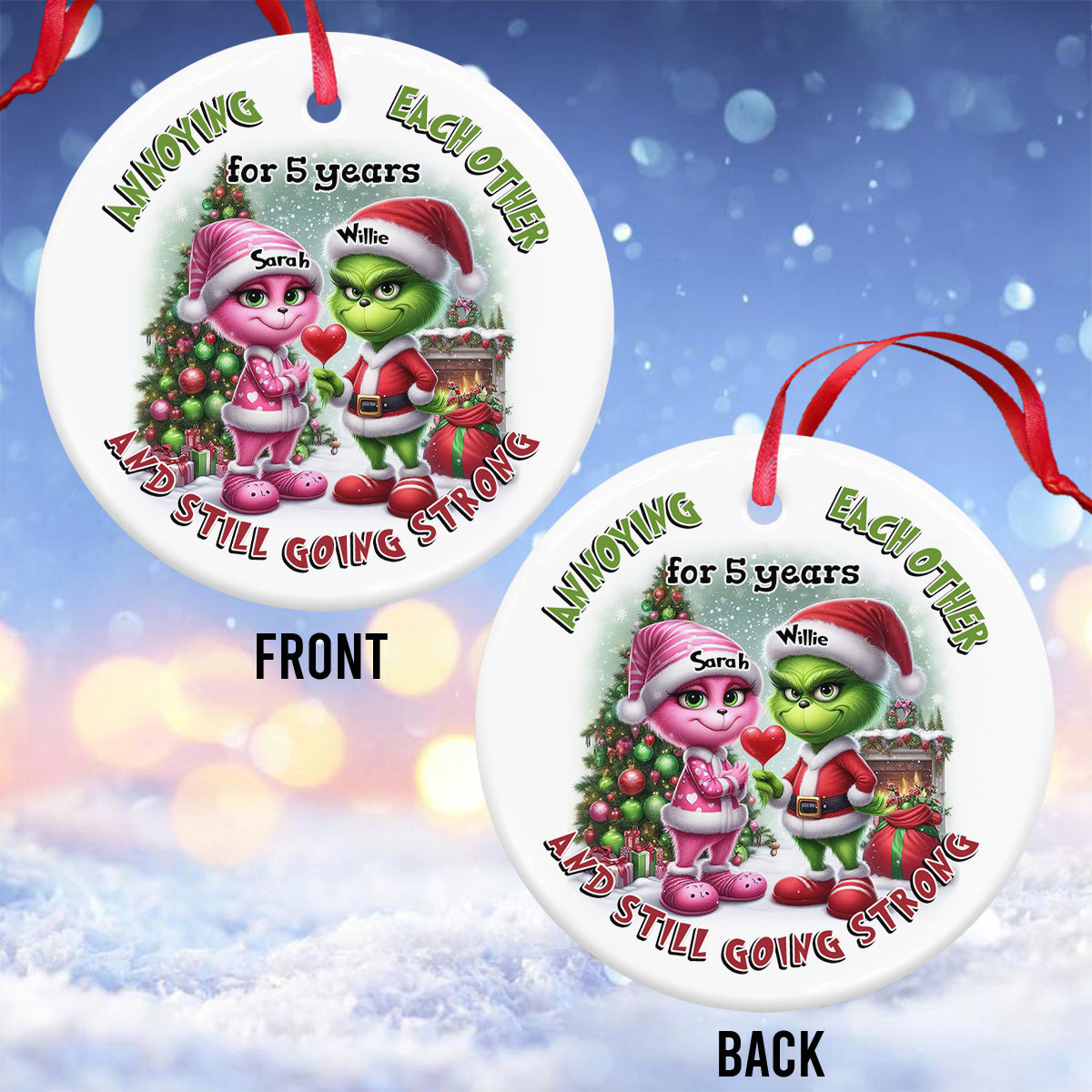 Annoying Each Other - Personalized Stole Christmas Ceramic Circle Ornament