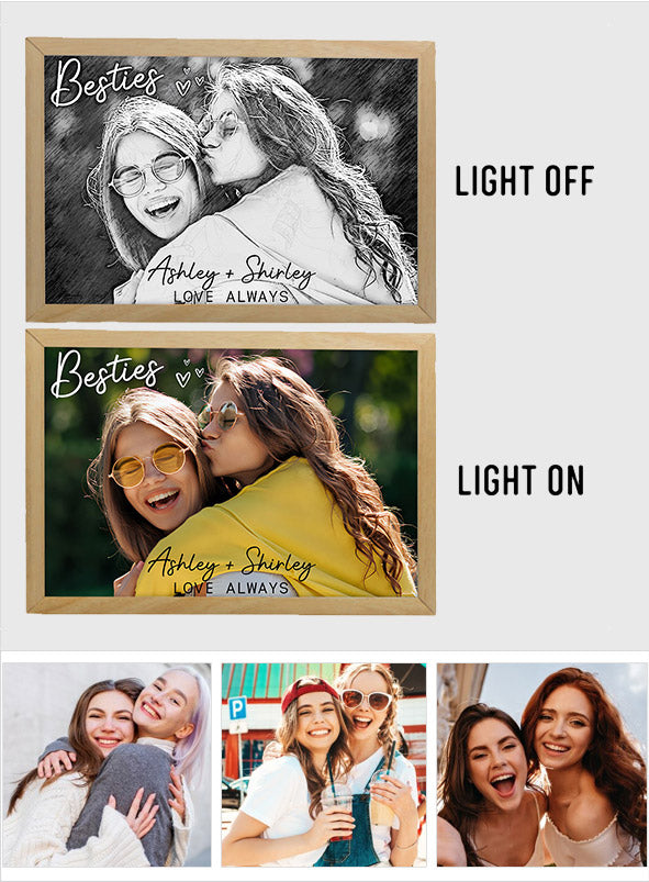 Meilleures amies pour toujours - Cadre photo lumineux personnalisé pour meilleures amies