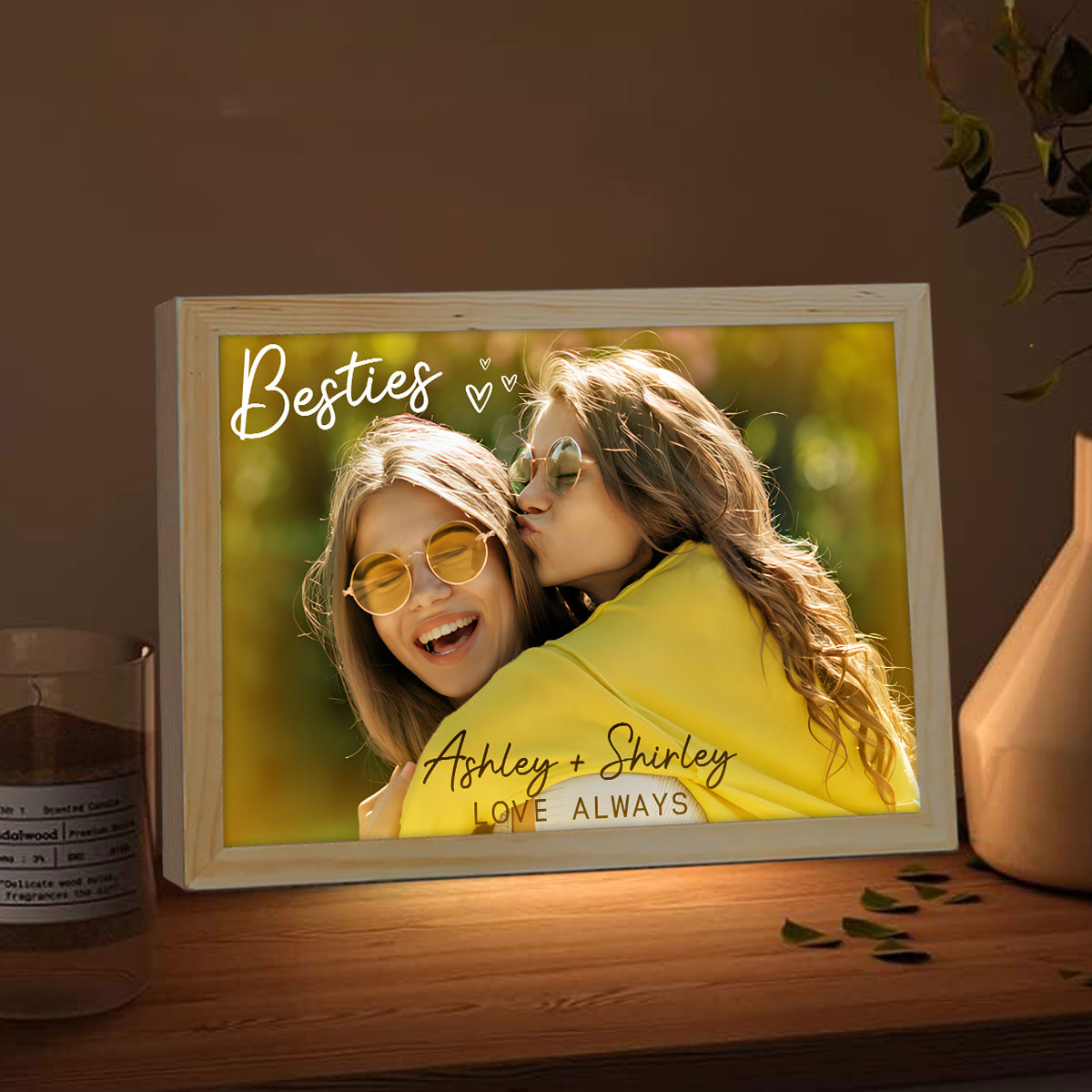 Meilleures amies pour toujours - Cadre photo lumineux personnalisé pour meilleures amies