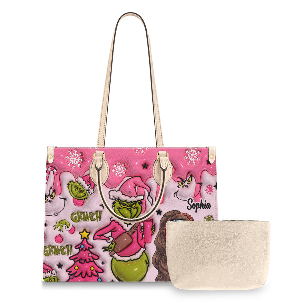 Dans mon époque Grinch - Sac à main en cuir avec étole de Noël personnalisée