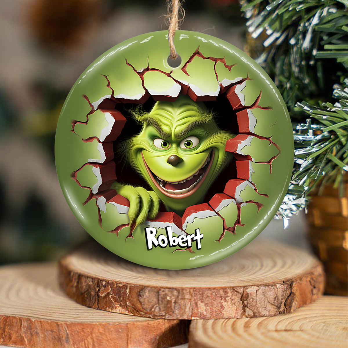 Fröhliche Grinchmas – Personalisierter Weihnachtsschmuck aus Keramik in Stolaform