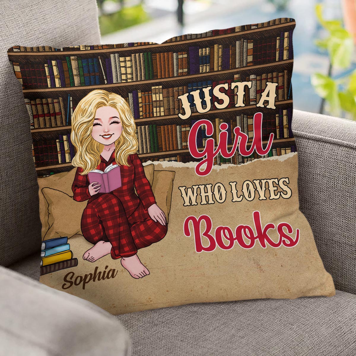 Einfach ein Mädchen, das Bücher liebt – personalisiertes Buchkissen