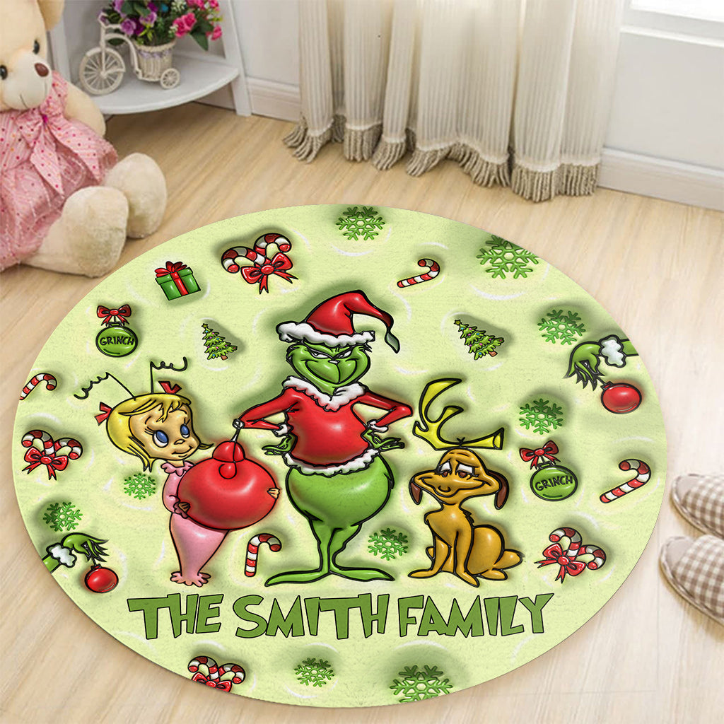Green Mischief - Personalized Stole Christmas Round Rug