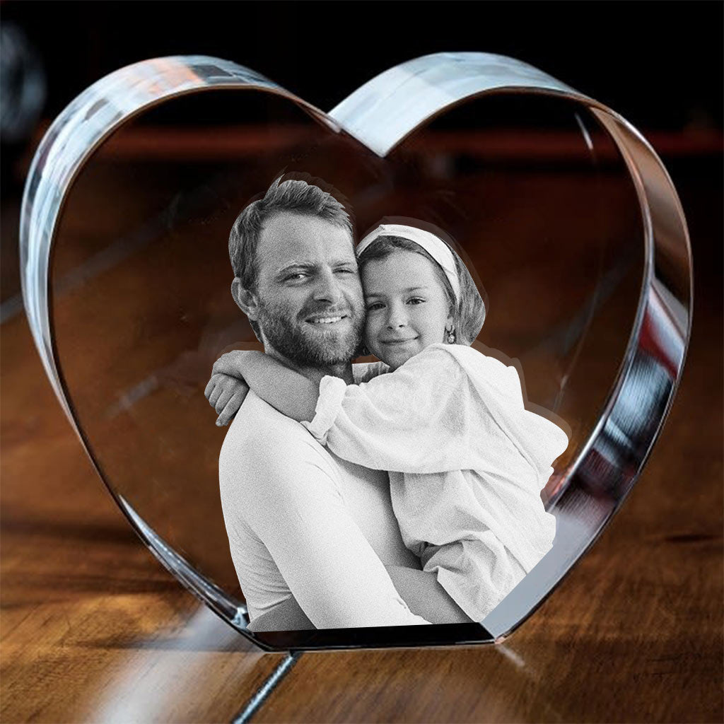 Lampe en cristal gravée au laser avec photo personnalisée - Cadeau pour papa - Lampe en cristal 3D en forme de cœur avec gravure laser personnalisée