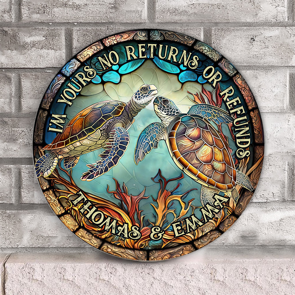 Schildkrötenpaar aus Buntglas – Schildkrötengeschenk für Ehemann, Ehefrau, Freund, Freundin – Personalisiertes rundes Holzschild