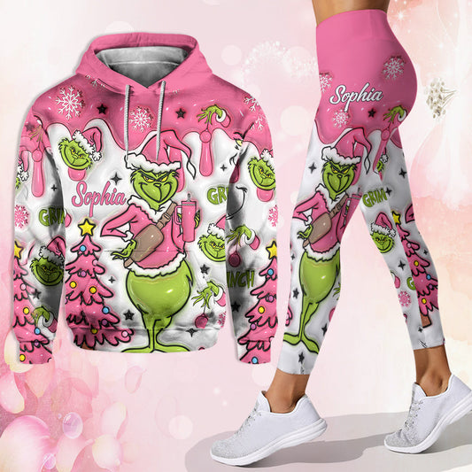 Sweat à capuche et legging personnalisés avec flocons de neige roses et prénom