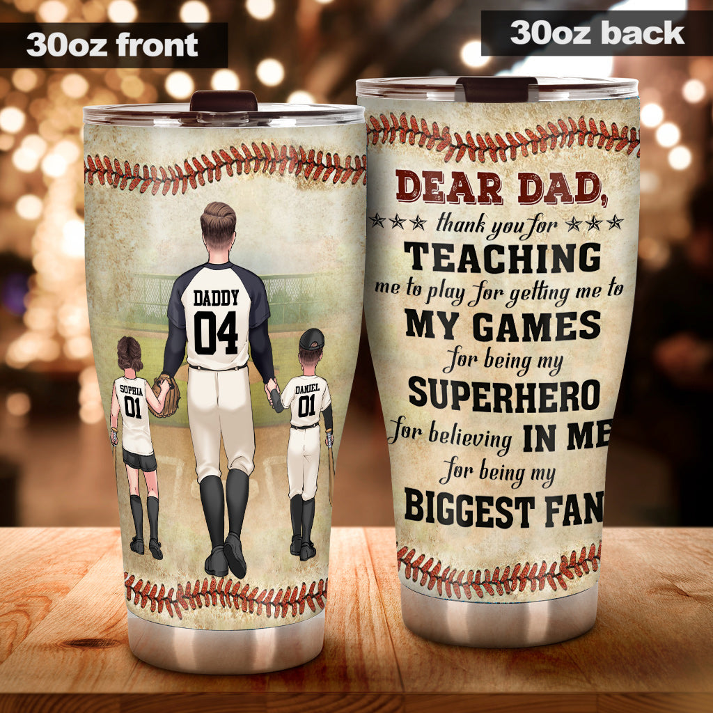 Merci papa, mon plus grand fan ! – Gobelet isotherme personnalisé sur le thème du baseball