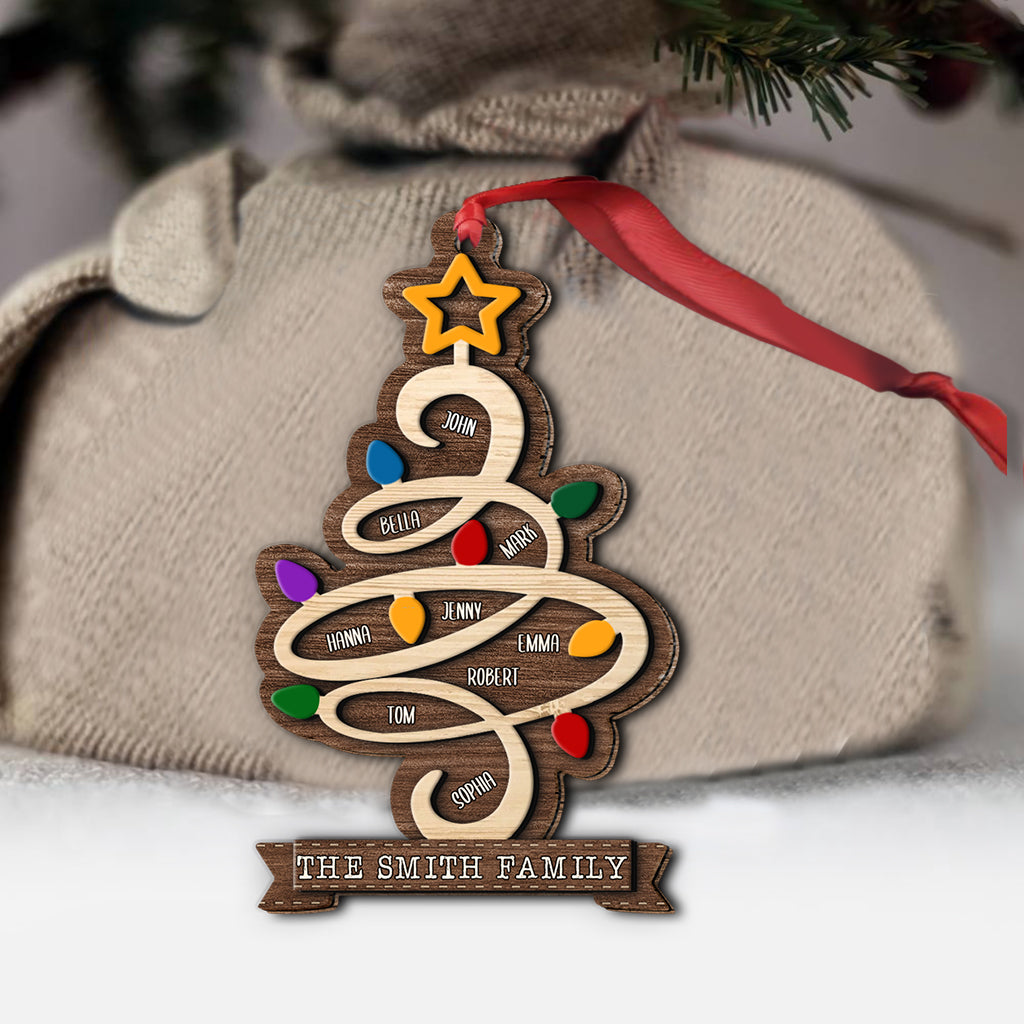 Family Name Christmas Tree - Personalized Family Layered Wood Ornament