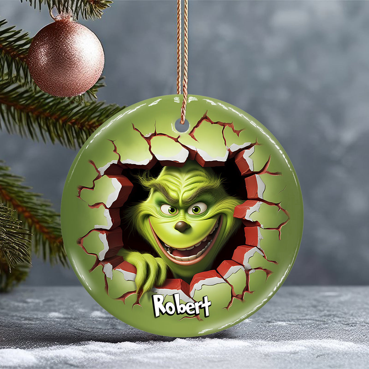Fröhliche Grinchmas – Personalisierter Weihnachtsschmuck aus Keramik in Stolaform